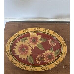 Pier 1 Sunflower Terracotta Serving Platter Large Oval Hand-painted 16" Fall